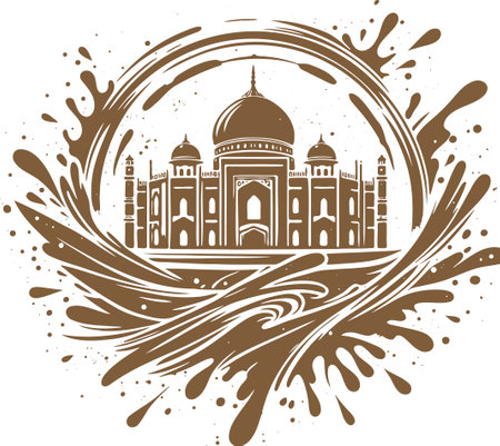 Taj Mahal in a splash of water. Vector illustration.のイラスト素材