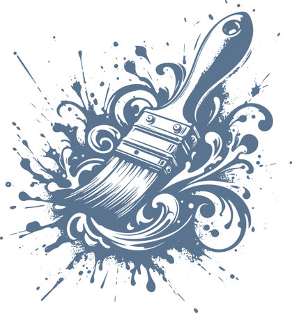 Grunge paintbrush with splashes and blots, vector illustrationのイラスト素材