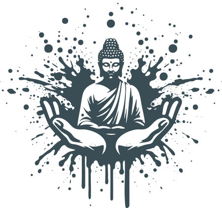 Buddha meditating in lotus position. Monochrome vector illustration.のイラスト素材