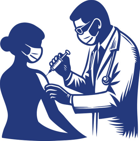 Illustration of a doctor preparing a syringe for an injection to a patientのイラスト素材