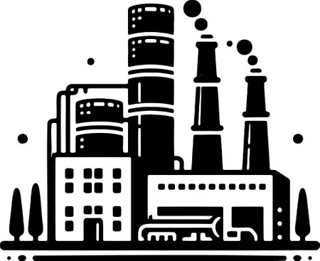 Industrial plant with chimneys and chimneys on a white backgroundのイラスト素材