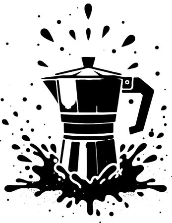 Coffee maker and splashes of coffee. Vector illustration.のイラスト素材