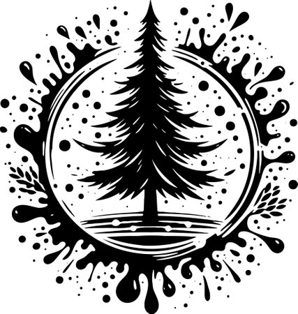 Pine Tree and Splash.Vector illustration ready for vinyl cutting.のイラスト素材