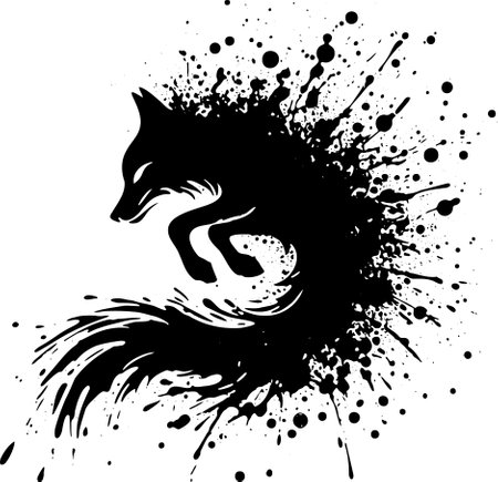Vector illustration of a fox jumping over an ink splatter background.のイラスト素材