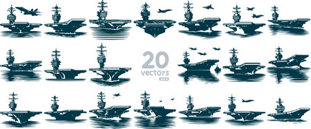 Set of silhouettes of aircraft carrier. Vector illustration for your designのイラスト素材
