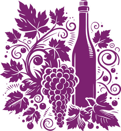 Wine bottle and bunch of grapes. Vector illustration ready for vinyl cutting.のイラスト素材