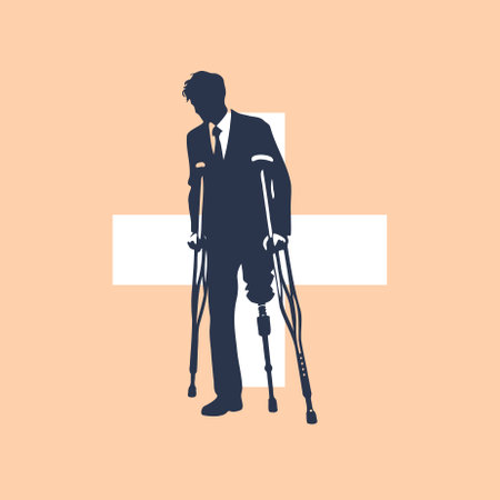 Disabled man with crutches. Disabled person. Vector illustrationのイラスト素材