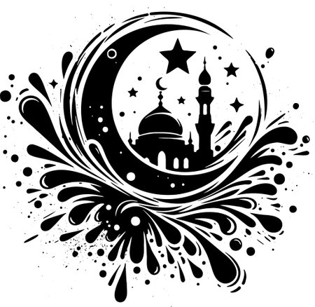 mosque and crescent on a grunge background - vector illustrationのイラスト素材