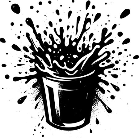 Splash of water in a glass. Black and white vector illustration.のイラスト素材