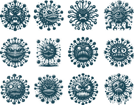 Virus icons set. Vector illustration of a virus icon set.のイラスト素材
