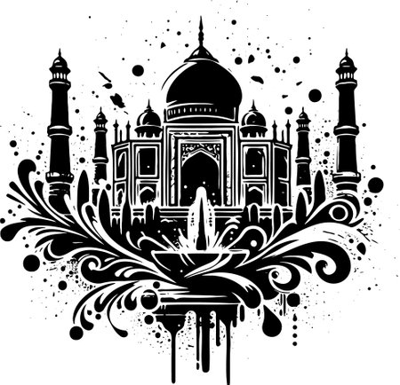 Taj Mahal in Grunge Style. Vector Illustration.のイラスト素材