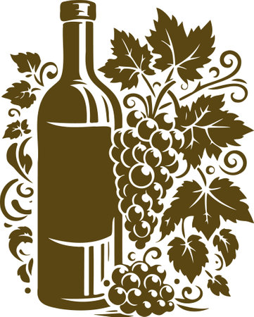 Wine bottle and grapes.Vector illustration ready for vinyl cutting.のイラスト素材