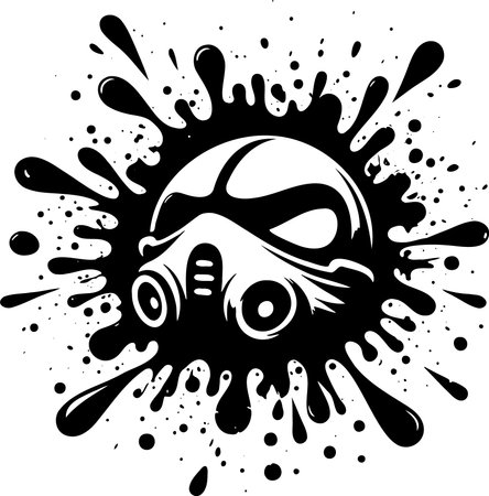 Gas mask on a background of splashes and blots. Vector illustrationのイラスト素材