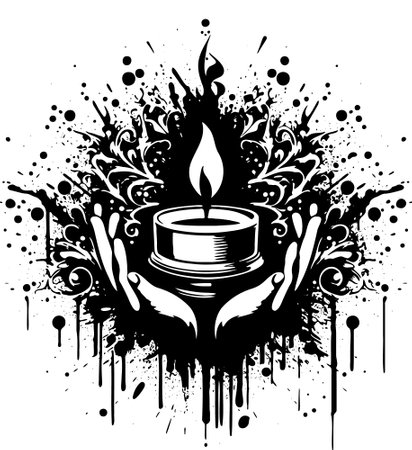 Illustration of a burning candle with floral ornament on a white backgroundのイラスト素材
