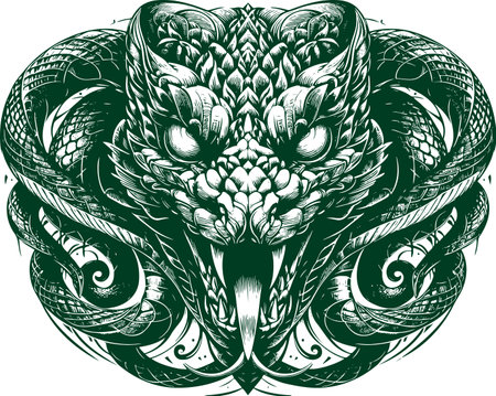 Vector illustration of snake head. Tattoo art. Template for card, poster, banner, print for t-shirt.のイラスト素材