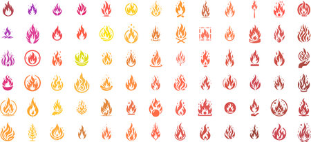 A collection of simple minimalistic stencils of burning fire flamesのイラスト素材