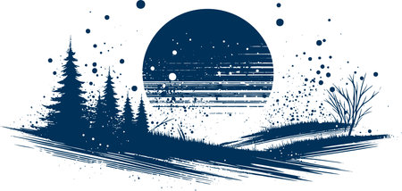 sunset far away in the depths of the forest simple minimalistic stencil illustrationのイラスト素材