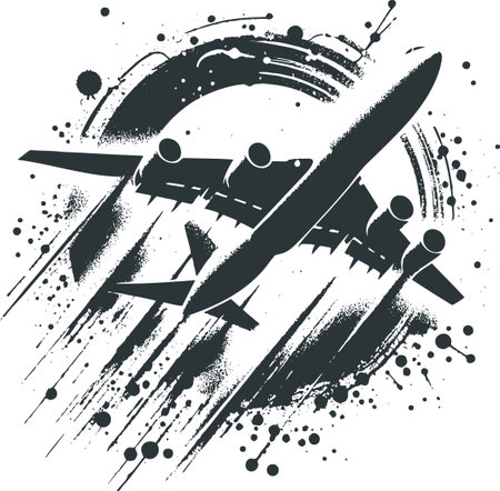 Dynamic airplane in flight with abstract artistic ink splash styleのイラスト素材