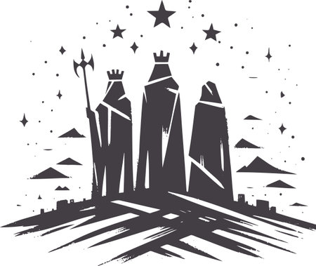 Three Kings Silhouette in Night Sky with Stars Minimalist Artのイラスト素材