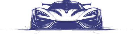 Front View of a Sports Car in Sketch Style Drawingのイラスト素材