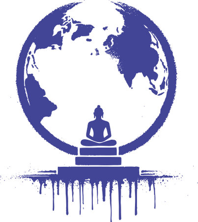 Abstract Blue Buddha Silhouette on Earth Globe Illustrationのイラスト素材