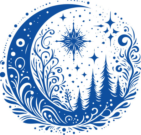 Abstract Moon and Forest Night Sceneのイラスト素材