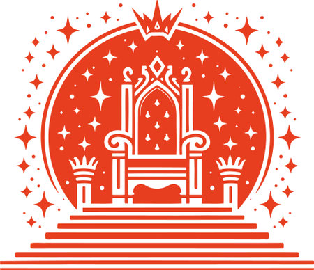 Minimalist Red Silhouette of a Royal Throne Surrounded by Starsのイラスト素材