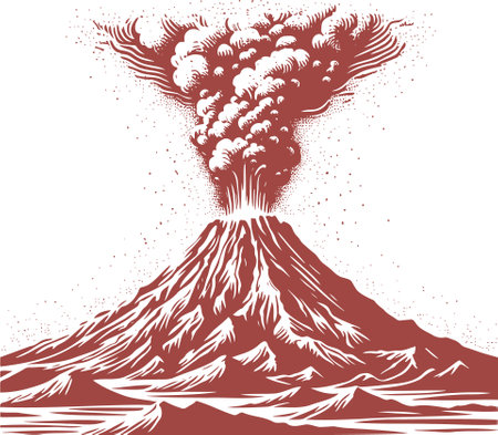 Detailed Illustration of an Erupting Volcano in a Vintage Engraving Styleのイラスト素材
