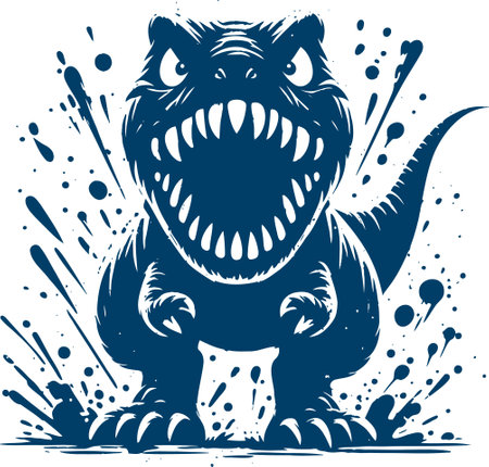 A fierce cartoon T Rex dinosaur with an open mouth in an expressive ink splatter art styleのイラスト素材