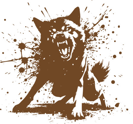 Aggressive Wolf in Splatter Art Style with Dynamic Paint Splatters and Fierce Expressionのイラスト素材