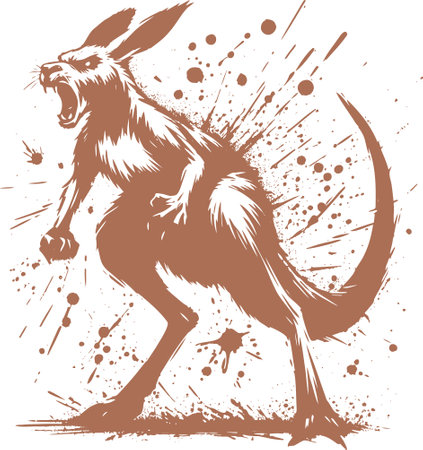 Dynamic illustration of an aggressive kangaroo in a splatter art style with expressive motionのイラスト素材
