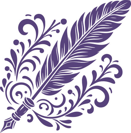 A quill pen adorned with intricate floral designsのイラスト素材