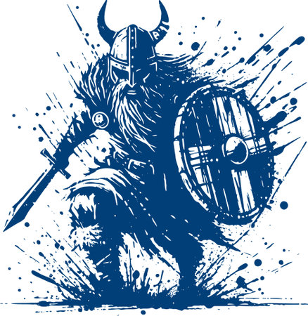 Digital Viking Warrior in a Splash of Battleのイラスト素材