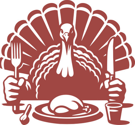Irony of the Feast A Turkey Holding Utensilsのイラスト素材