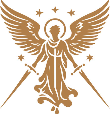 Celestial Guardian A Golden Angelic Warrior with Twin Swordsのイラスト素材