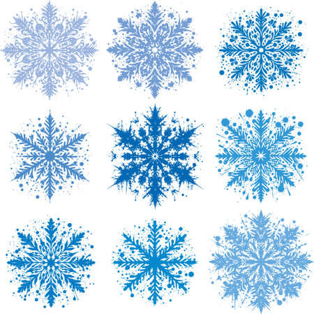 Snowflake with ink stains and drips for decoration vector stencil designs collectionのイラスト素材