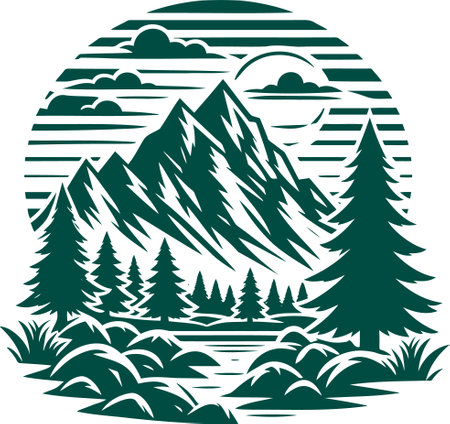 Serene Mountain Vista A Monochrome Linocut Landscapeのイラスト素材