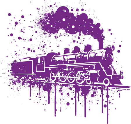 Dynamic Silhouette of a Vintage Steam Locomotive with a Splash of Colorのイラスト素材