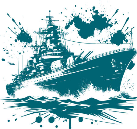A dynamic silhouette of a warship cutting through the waves artのイラスト素材