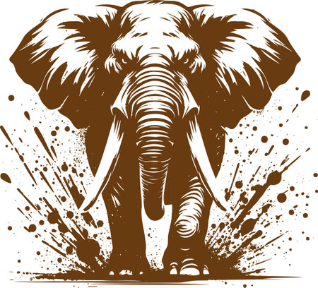 Charging Elephant in Monochrome Graphic Artのイラスト素材