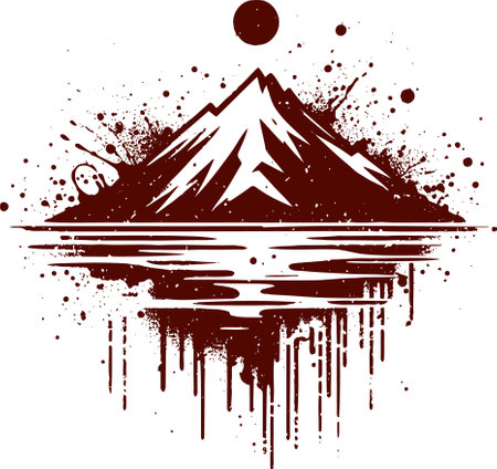 Vintage Mountain Peak with Water Reflectionのイラスト素材