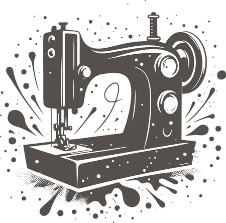 Retro Sewing Machine A Grunge Style Graphic Illustration of a Vintage Sewing Machineのイラスト素材