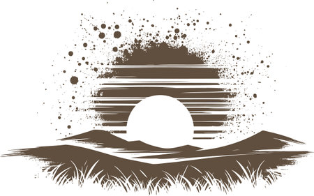 Sunset over hills in graffiti style with vintage effectのイラスト素材