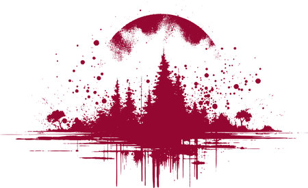 Bloody sunset over dark forest in graffiti styleのイラスト素材