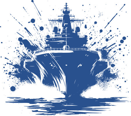 Unstoppable giant of the deep a warship silhouette in a graffiti style with a spray paint effect symbolizing power might and invincibilityのイラスト素材