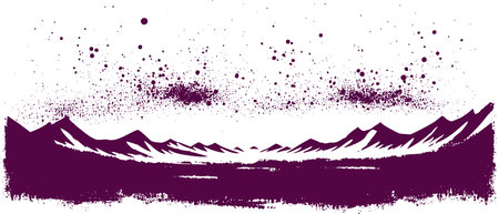 A Mystical Monochrome Mountain Range Under a Starry Sky Illustrated in a Grunge Styleのイラスト素材