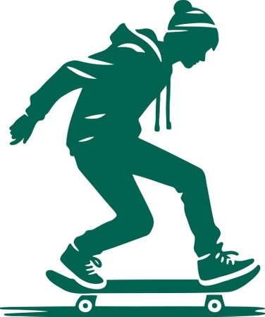 Dynamic Skateboarding Teen in Athletic Stance Vector Silhouette Design Modern Urban Styleのイラスト素材
