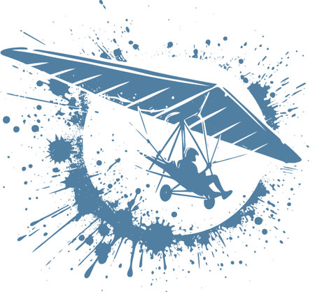 Silhouette of a Hang Glider Pilot in Flight with Abstract Paint Splatter Background Suitable for Adventure Sports Promotions and Artistic Designsのイラスト素材