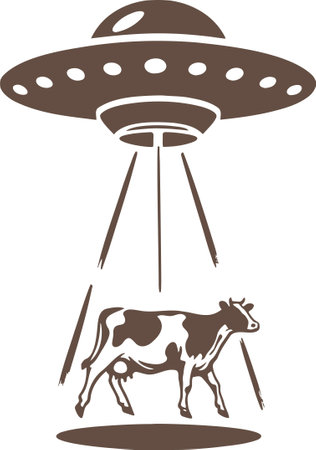 Illustration of a UFO Abducting a Cow in a Monochromatic Silhouette Style Suitable for Sci Fi Themed Designs and Merchandiseのイラスト素材