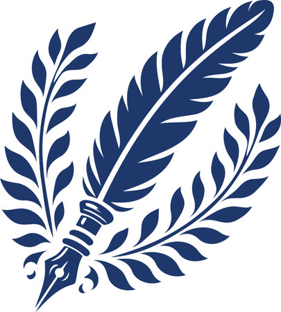 Illustration of a Quill Pen with Laurel Branches in a Classic Engraving Style Suitable for Literary and Academic Useのイラスト素材